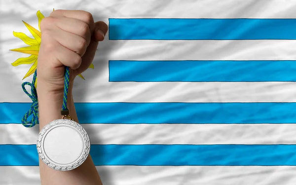 Silbermedaille für Sport und Nationalflagge von Uruguay — Stockfoto