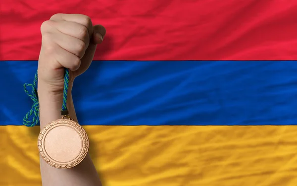 Bronze medal for sport and national flag of armenia — Stock Photo, Image