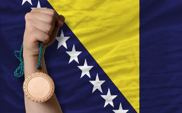 Bronze medal for sport and national flag of bosnia herzegovina — Stock Photo, Image