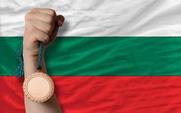 Medalha de bronze para esporte e bandeira nacional da Búlgara — Fotografia de Stock