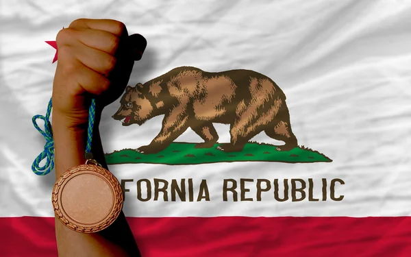 Medalha de bronze por esporte e bandeira do estado americano da Califórnia — Fotografia de Stock