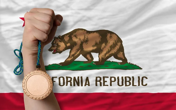 Medalha de bronze por esporte e bandeira do estado americano da Califórnia — Fotografia de Stock