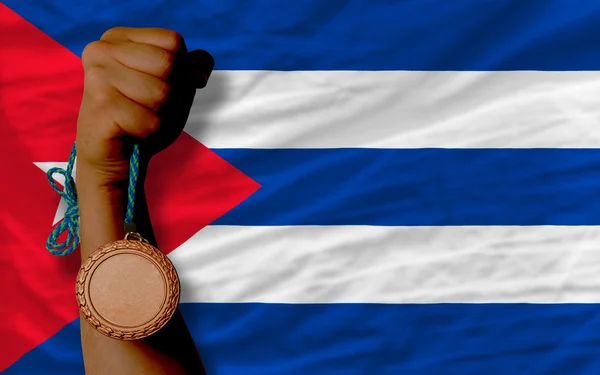 Bronze medal for sport and national flag of cuba — Stock Photo, Image