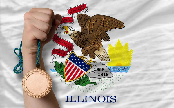 Bronze medal for sport and flag of american state of illinois — Stock Photo, Image