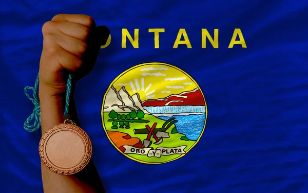 Brązowy medal dla sportu i flaga amerykańska stanu montana — Zdjęcie stockowe