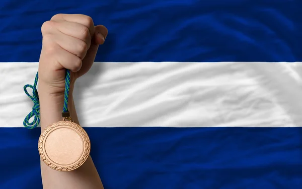 Medalha de bronze por esporte e bandeira nacional de nicarágua — Fotografia de Stock