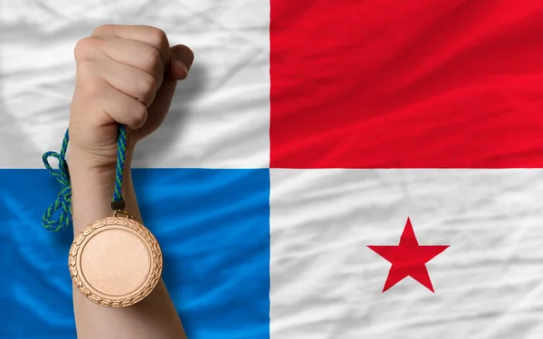 Bronze medal for sport and national flag of panama — Stock Photo, Image