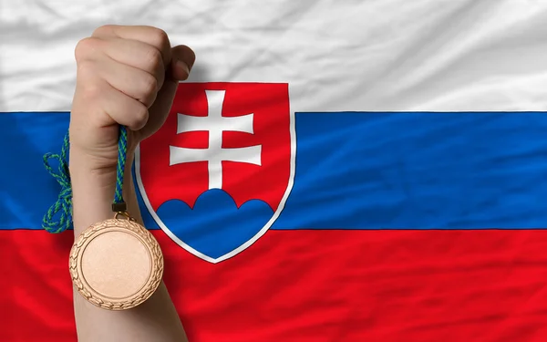 Bronze medal for sport and national flag of slovakia — Stock Photo, Image