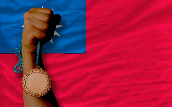 Medalla de bronce por deporte y bandera nacional de taiwan —  Fotos de Stock