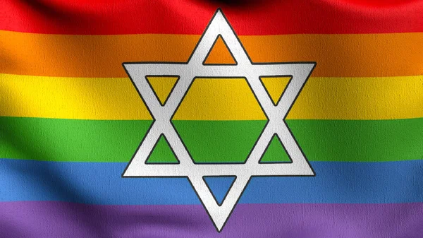 Gay Yahudi Bayrağı Lgbt Gökkuşağı Bayrağı Rüzgarda Savrulan Gurur Sembolü — Stok fotoğraf