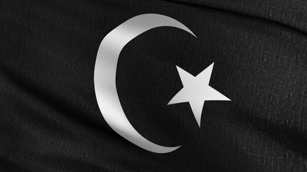 Star Crescent Symbol Muslim Islam Flag Blowing Wind Rendering Illustration — Stock Photo, Image