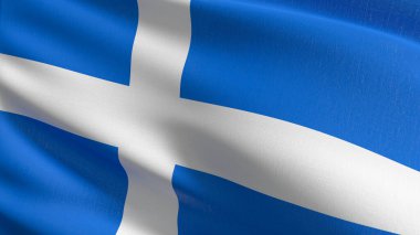 Rüzgarda dalgalanan Shetland bayrağı. El sallama işaretinin 3 boyutlu canlandırması