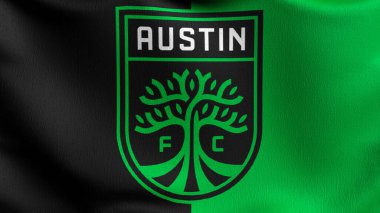 Austin FC bayrağı rüzgarda dalgalanıyor. El sallama işaretinin 3 boyutlu canlandırması