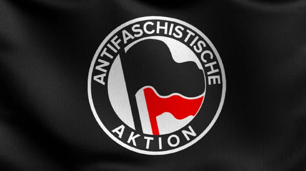Антифашистский Флаг Акции Дующий Ветру Рендеринг Изображением Махающего Знака — стоковое фото