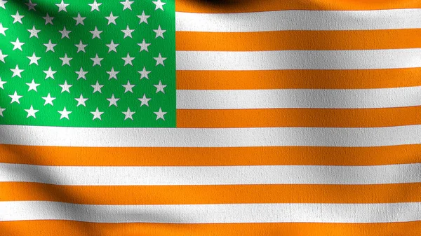 アイルランド系アメリカ人 アメリカ国旗が風に吹かれて 手を振る記号の3Dレンダリングイラスト アメリカ合衆国 — ストック写真