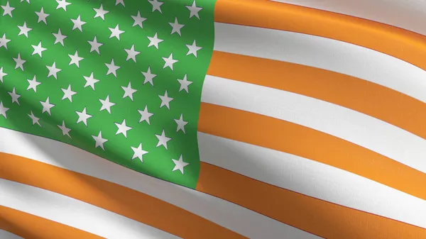 Rlanda Asıllı Amerikalı Abd Ulusal Bayrağı Rüzgarda Dalgalanıyor Boyutlu Sallama — Stok fotoğraf