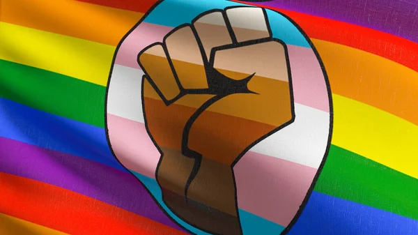 Blm Fist Pride Homosexuell Hbt Flagga Som Blåser Vinden Rendering — Stockfoto