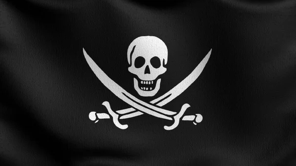 Pirate Jolly Roger Flag Blowing Wind Rendering Illustration Waving Skull — Stock Photo, Image