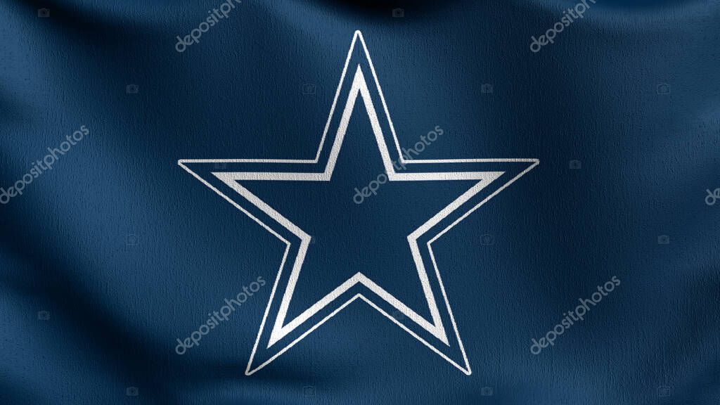 Cowboys flag blowing in the wind. 3D rendering illustration of waving sign. Star symbol.