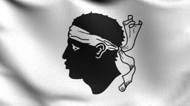 Frankreich Korsika bayrağı rüzgarda dalgalanıyor. El sallama işaretinin 3 boyutlu canlandırması