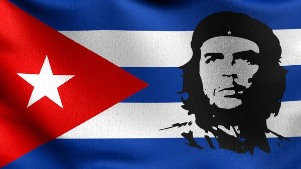 Che Guevara Kuba Flagge Weht Wind Darstellung Des Wellenzeichens — Stockfoto