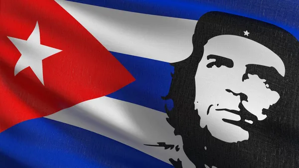 Che Guevara Cuba Vlag Waait Wind Weergave Illustratie Van Golvend — Stockfoto