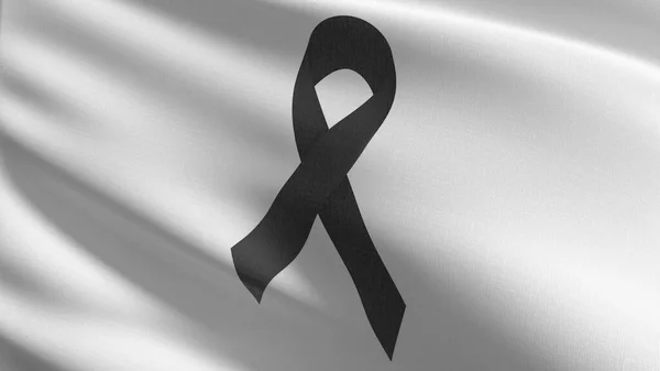 Black Mourning Ribbon Descanse Paz Com Bandeira Soprando Vento Ilustração — Fotografia de Stock