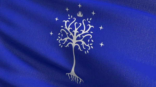 Bandeira Árvore Azul Gondor Soprando Vento Ilustração Renderização Sinal Ondulação — Fotografia de Stock