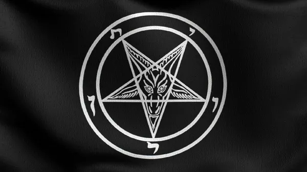 Baphomet Cavalieri Bandiera Templare Che Soffia Nel Vento Illustrazione Rendering — Foto Stock