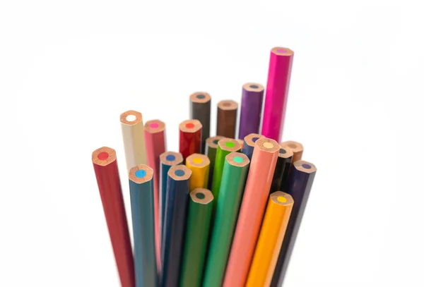 Crayons Multicolores Colorés Sur Fond Blanc Éducation Business Finance Concept — Photo