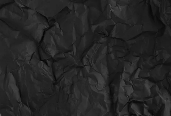 Černá Zmačkaný Vrásčitý Papír Vzor Povrch Textury Pozadí — Stock fotografie