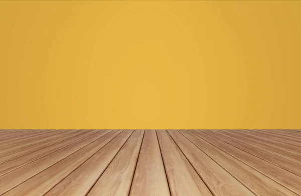 Empty Table Room Yellow Wall Wood Slats Brown Floor Illustration — Stock Photo, Image