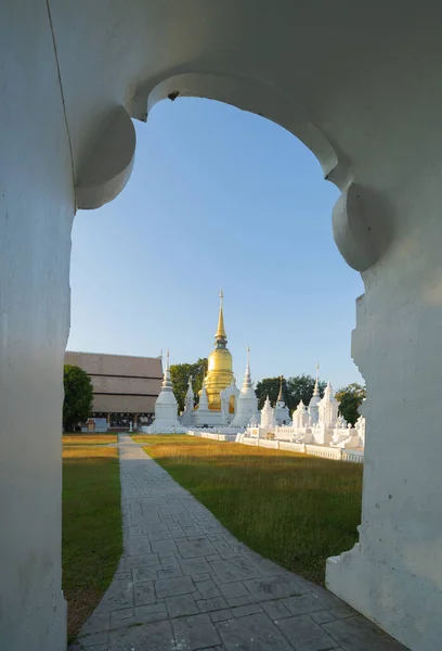 Λευκή Παγόδα Στούπα Του Wat Suan Dok Buddhist Temple Chiang — Φωτογραφία Αρχείου