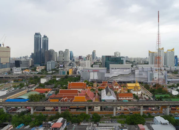 Vista Aérea Templo Estrada Rama New Cbd Bangkok Downtown Tailândia — Fotografia de Stock