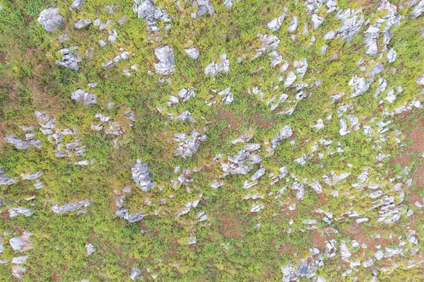 Aerial Top View Rocks Stones Mountain Hill Green Forest Trees — Zdjęcie stockowe