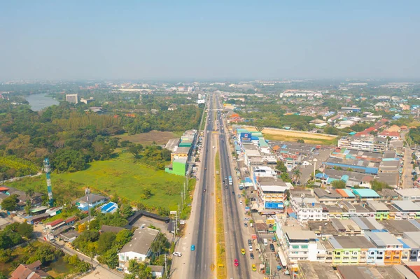 Vue Aérienne Des Bâtiments Résidentiels Horizon Ratchaburi Thaïlande Ville Urbaine — Photo