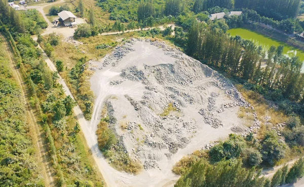 Aerial View Machine Excavator Trucks Dig Coal Mining Ore Black — Fotografia de Stock