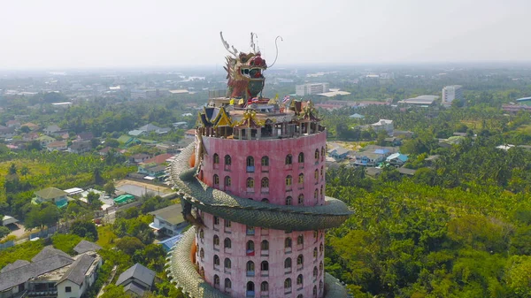 Luftaufnahme Des Wat Samphran Oder Des Chinesischen Drachentempels Sam Phran — Stockfoto