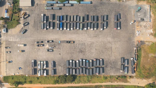 Aerial Top View Truck Cars Parking Stock Lot Row Industry — 스톡 사진