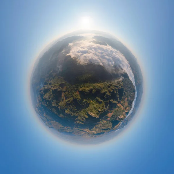Malá Planeta 360 Stupňů Panorama Vzdušného Shora Pohled Lesní Stromy — Stock fotografie