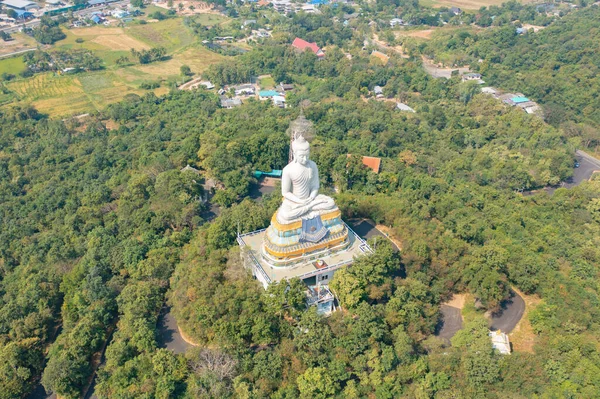 Aerial View Wat Nong Hoi Park White Buddha Pagoda Stupa — Fotografia de Stock