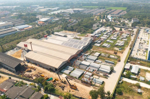 Luftaufnahme Von Der Fabrikindustrie Stromturmbau Energie Transport Logistik Oder Umweltkonzept — Stockfoto