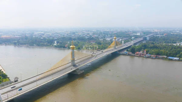 Maha Chesadabodindranusorn Köprüsü Nün Nonthaburi Köprüsü Nün Chao Phraya Nehri — Stok fotoğraf