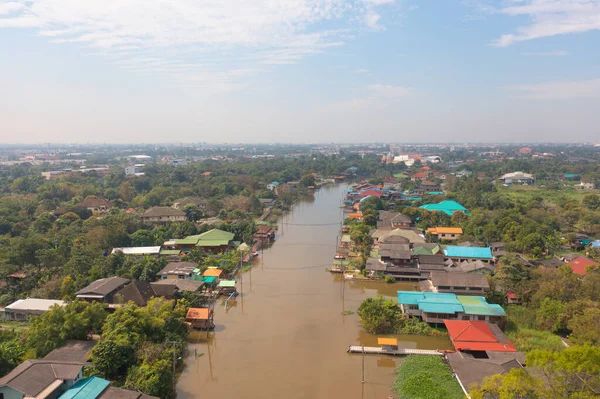 Phasi Charoen Chao Phraya Kanalı Veya Nehri Doğa Ağaçları Nonthaburi — Stok fotoğraf