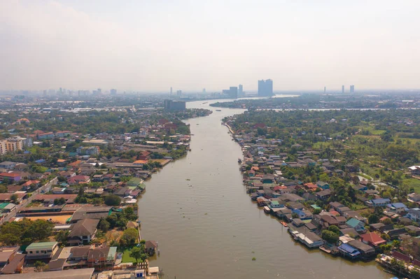 Vista Aérea Casas Residenciales Con Phasi Charoen Canal Río Chao — Foto de Stock