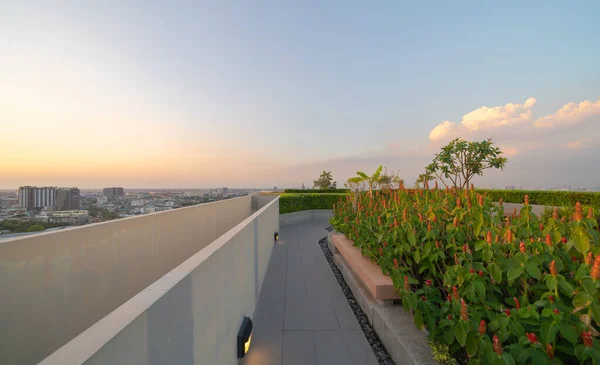 マンションやホテルのプライベート屋上のスカイガーデン 青空の高層建築物 — ストック写真