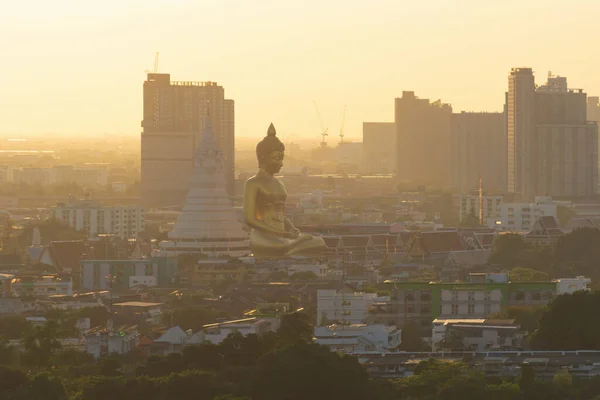 Widok Powietrza Gigantycznego Złotego Buddy Wat Paknam Phasi Charoen Temple — Zdjęcie stockowe