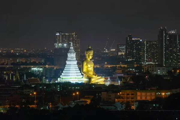 Luchtfoto Van Giant Golden Buddha Wat Paknam Phasi Charoen Tempel — Stockfoto