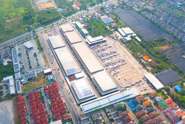 Aerial Top View Cars Parking Lots Street Road Urban City — Fotografia de Stock