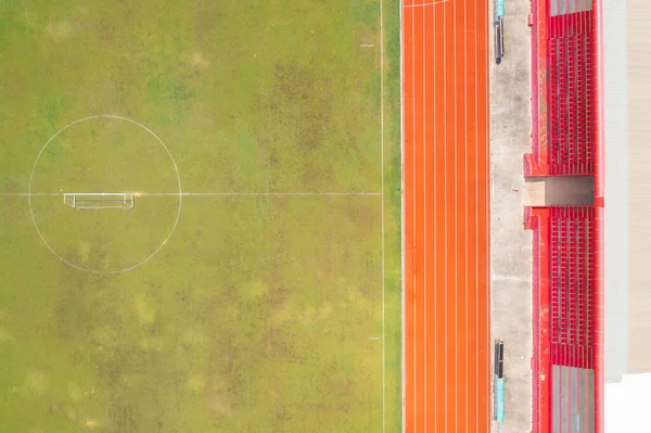 Aerial Top View Rubber Floor Red Running Track Sports Stadium — Stockfoto